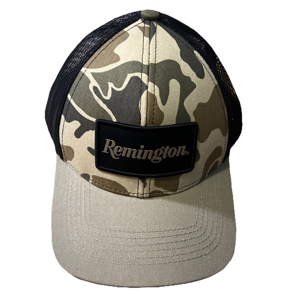 Remington‎ Ammo Hat Logo Baseball Snapback Cap Trucker Black Tan Camo Gun Range
